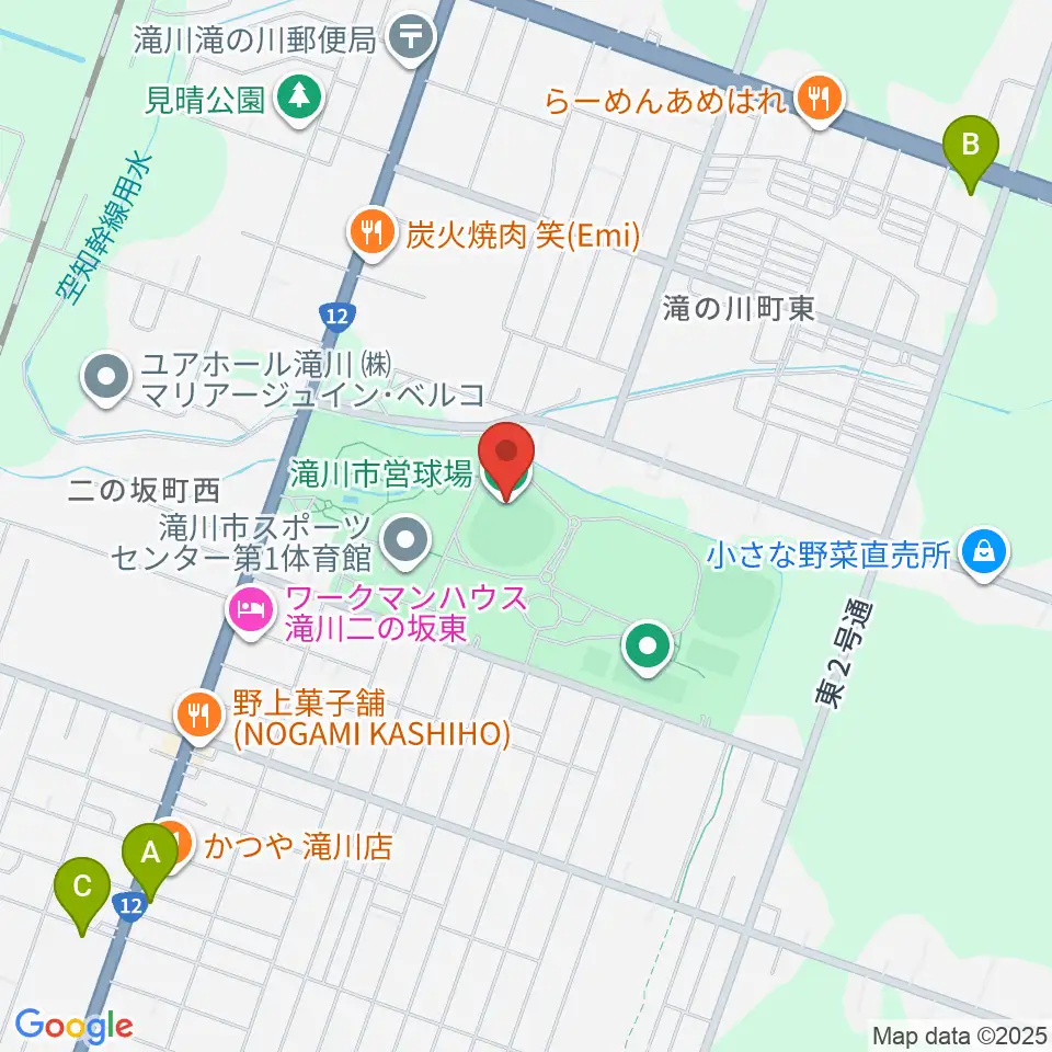 滝川市営球場周辺のコンビニエンスストア一覧地図
