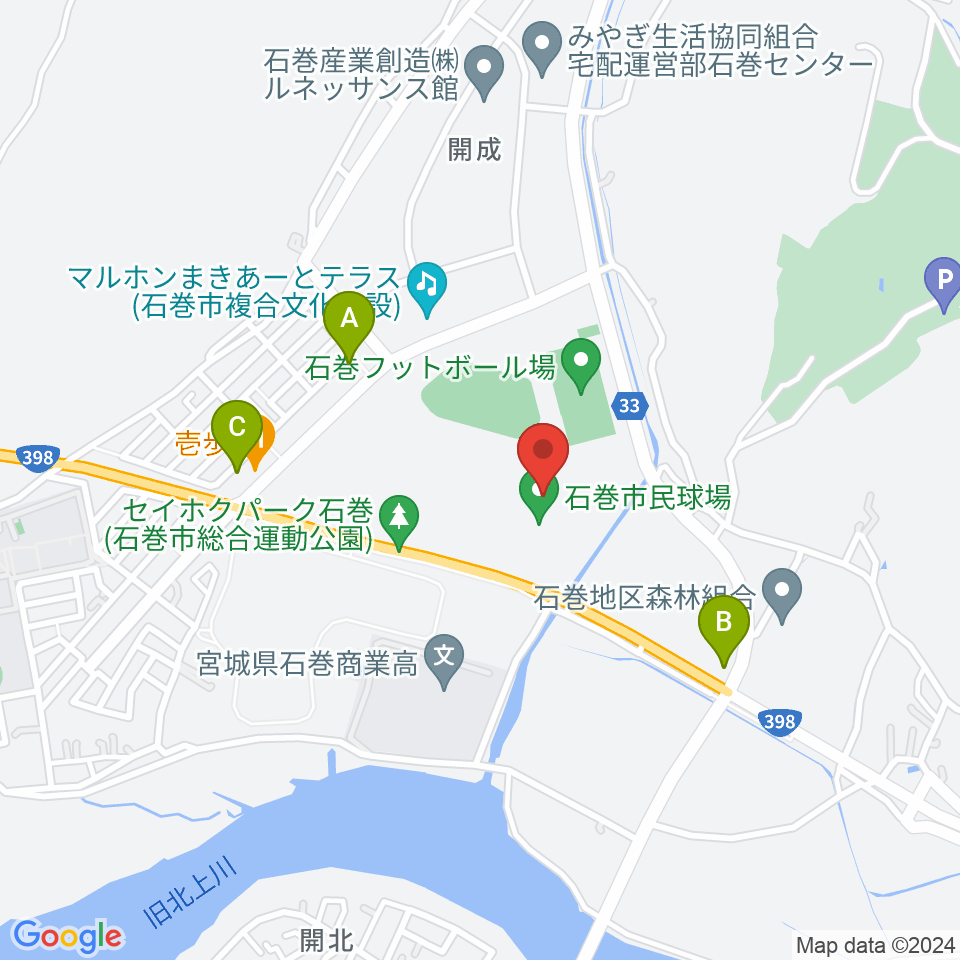 石巻市民球場周辺のコンビニエンスストア一覧地図