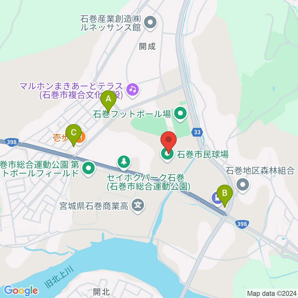 石巻市民球場周辺のコンビニエンスストア一覧地図