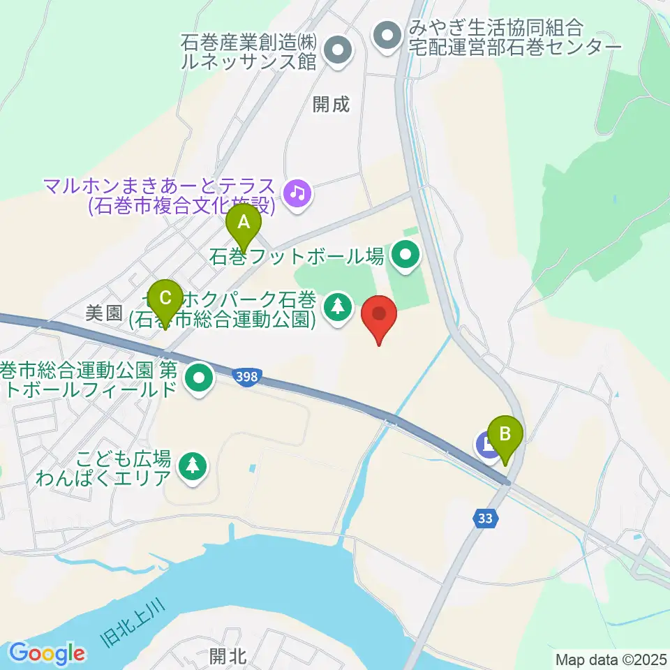 石巻市民球場周辺のコンビニエンスストア一覧地図