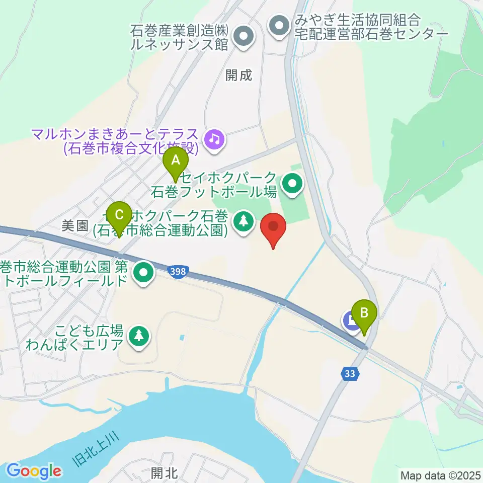 石巻市民球場周辺のコンビニエンスストア一覧地図