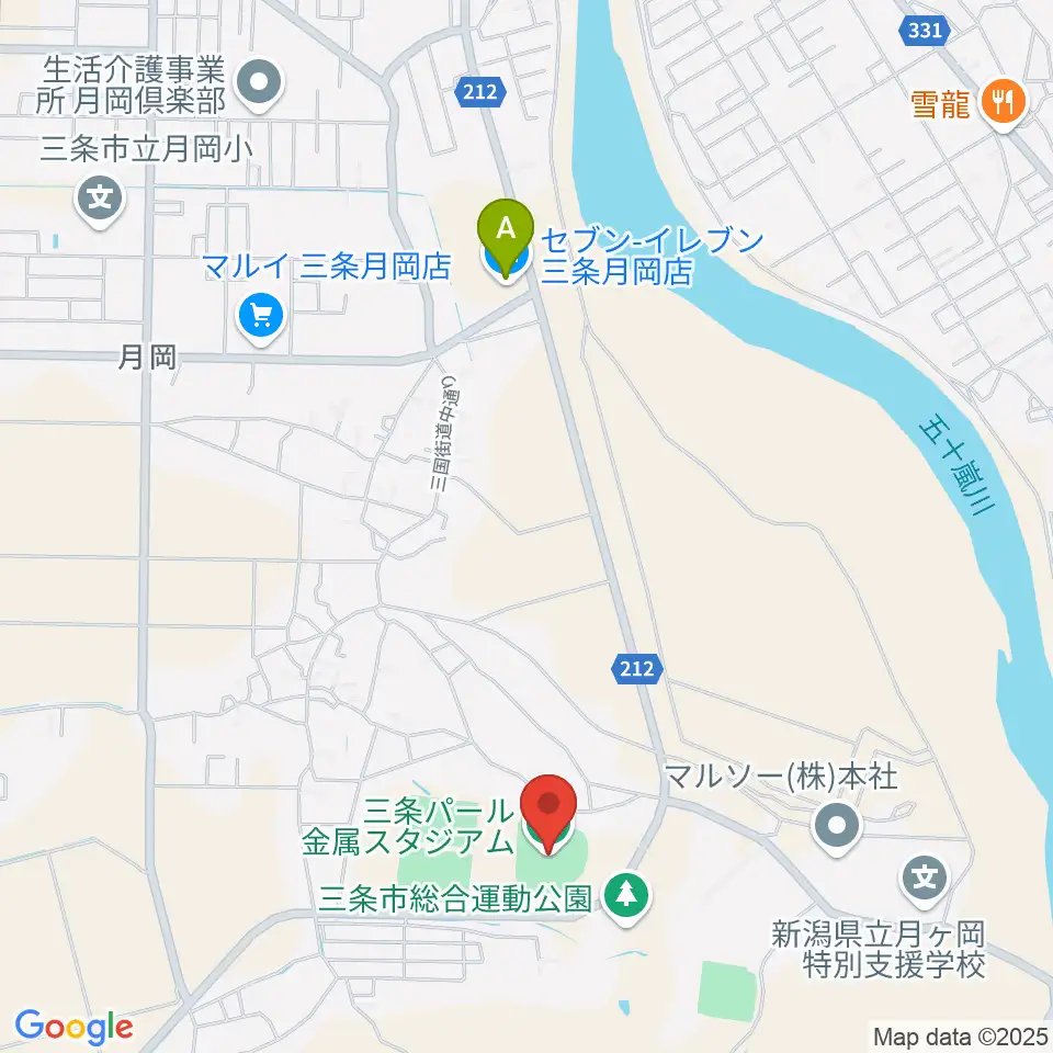 三条パール金属スタジアム周辺のコンビニエンスストア一覧地図