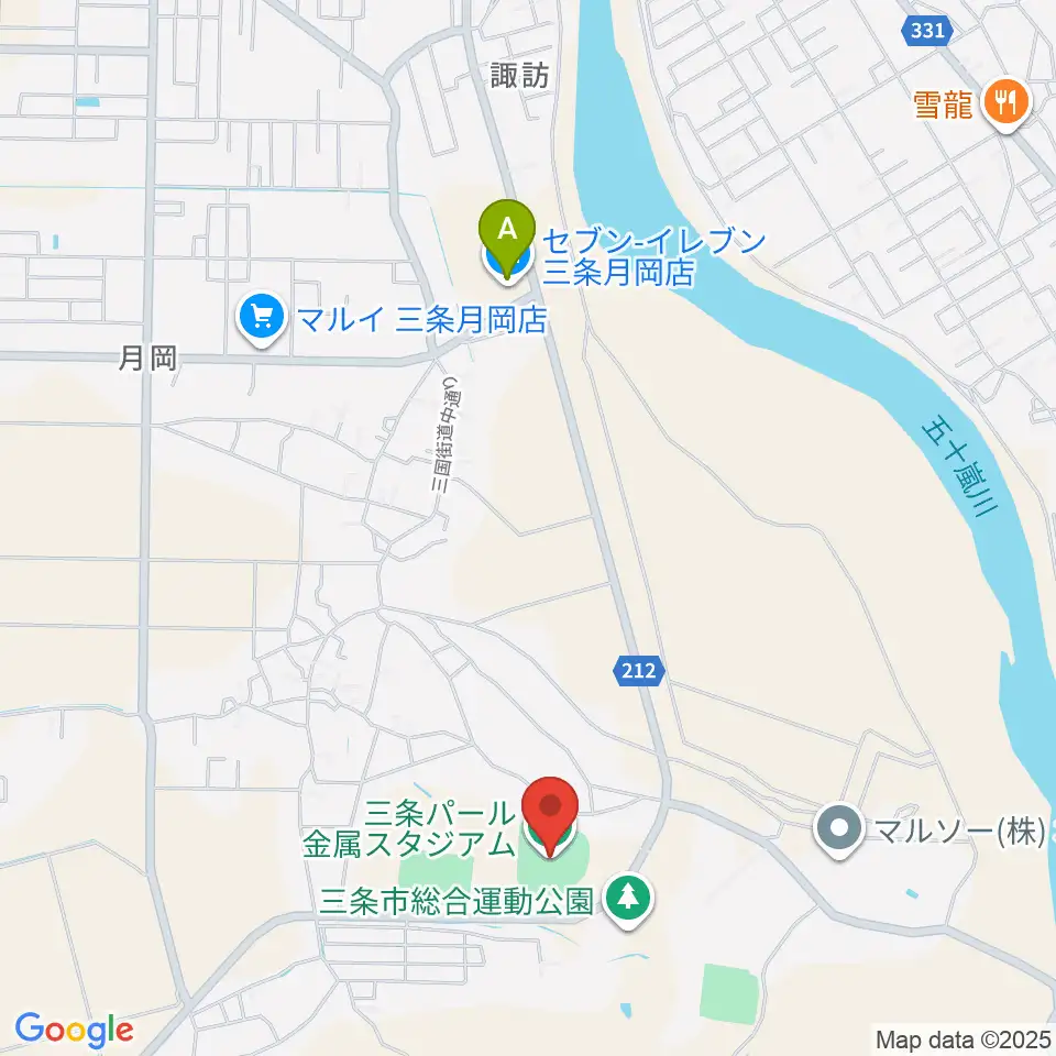 三条パール金属スタジアム周辺のコンビニエンスストア一覧地図