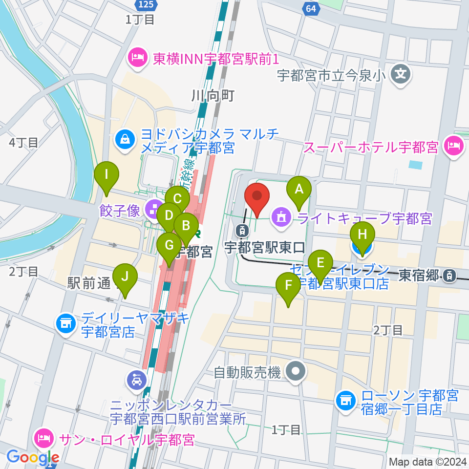 ライトキューブ宇都宮周辺のコンビニエンスストア一覧地図