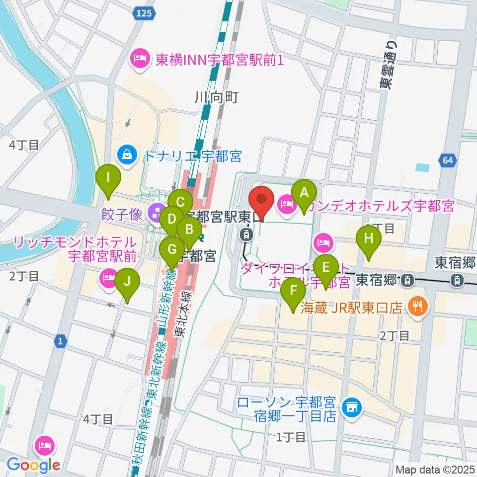 ライトキューブ宇都宮周辺のコンビニエンスストア一覧地図