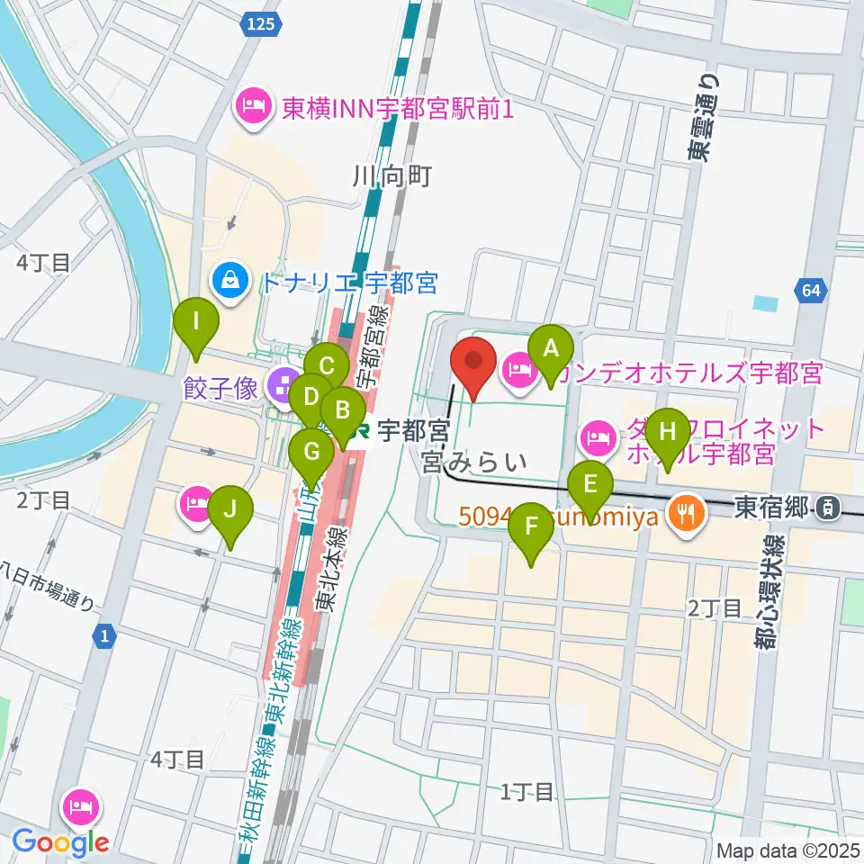 ライトキューブ宇都宮周辺のコンビニエンスストア一覧地図