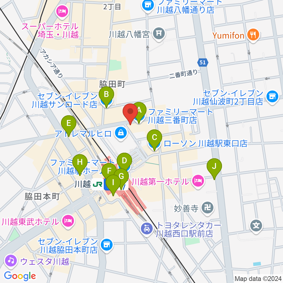 ラジオ川越周辺のコンビニエンスストア一覧地図