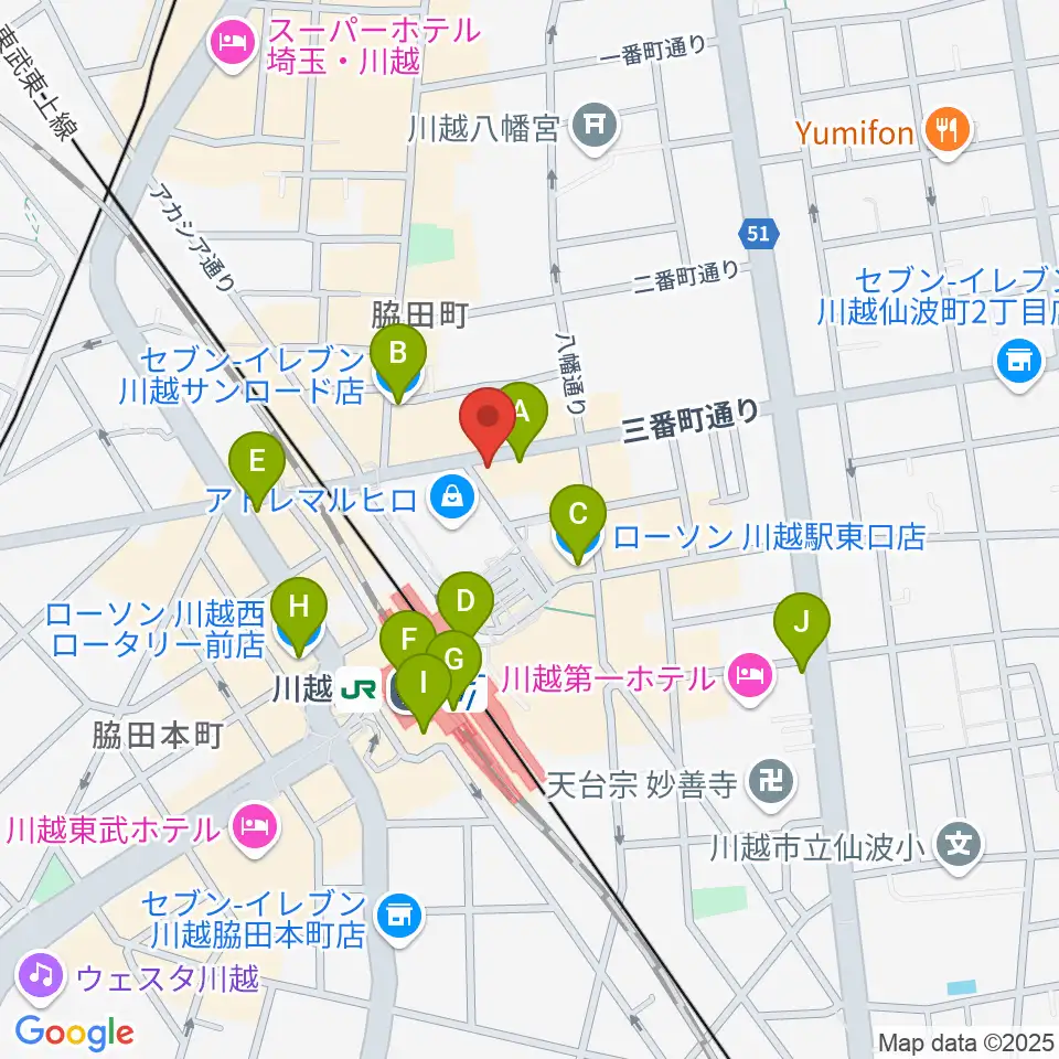 ラジオ川越周辺のコンビニエンスストア一覧地図
