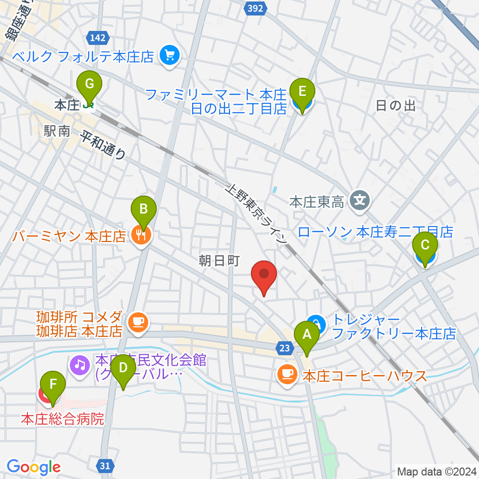 ほんじょうFM周辺のコンビニエンスストア一覧地図