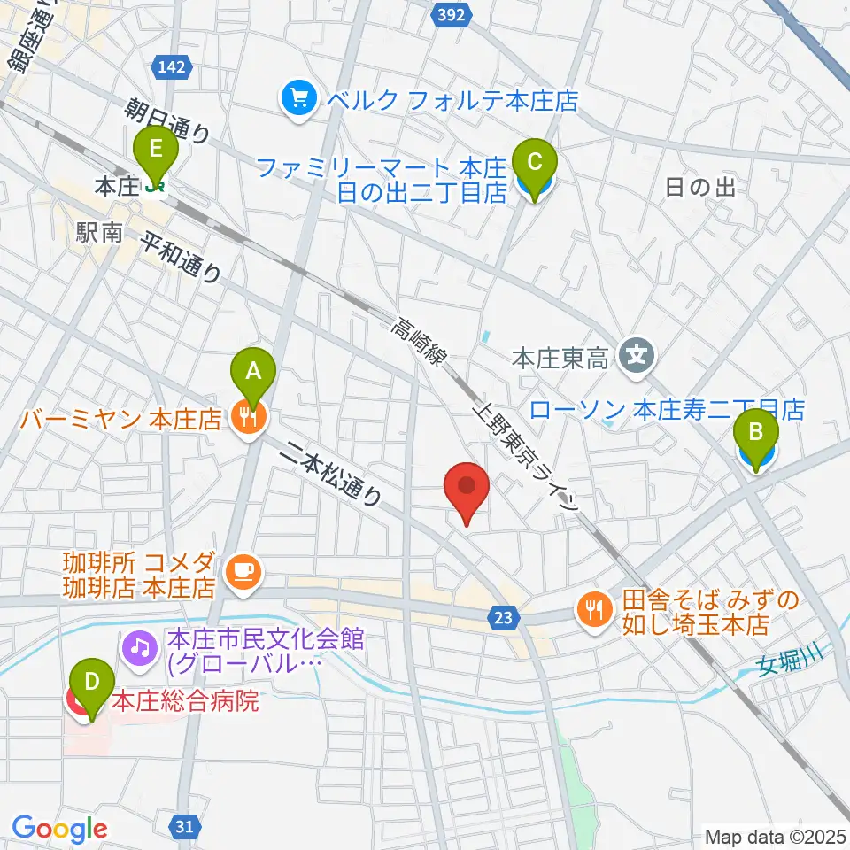 ほんじょうFM周辺のコンビニエンスストア一覧地図