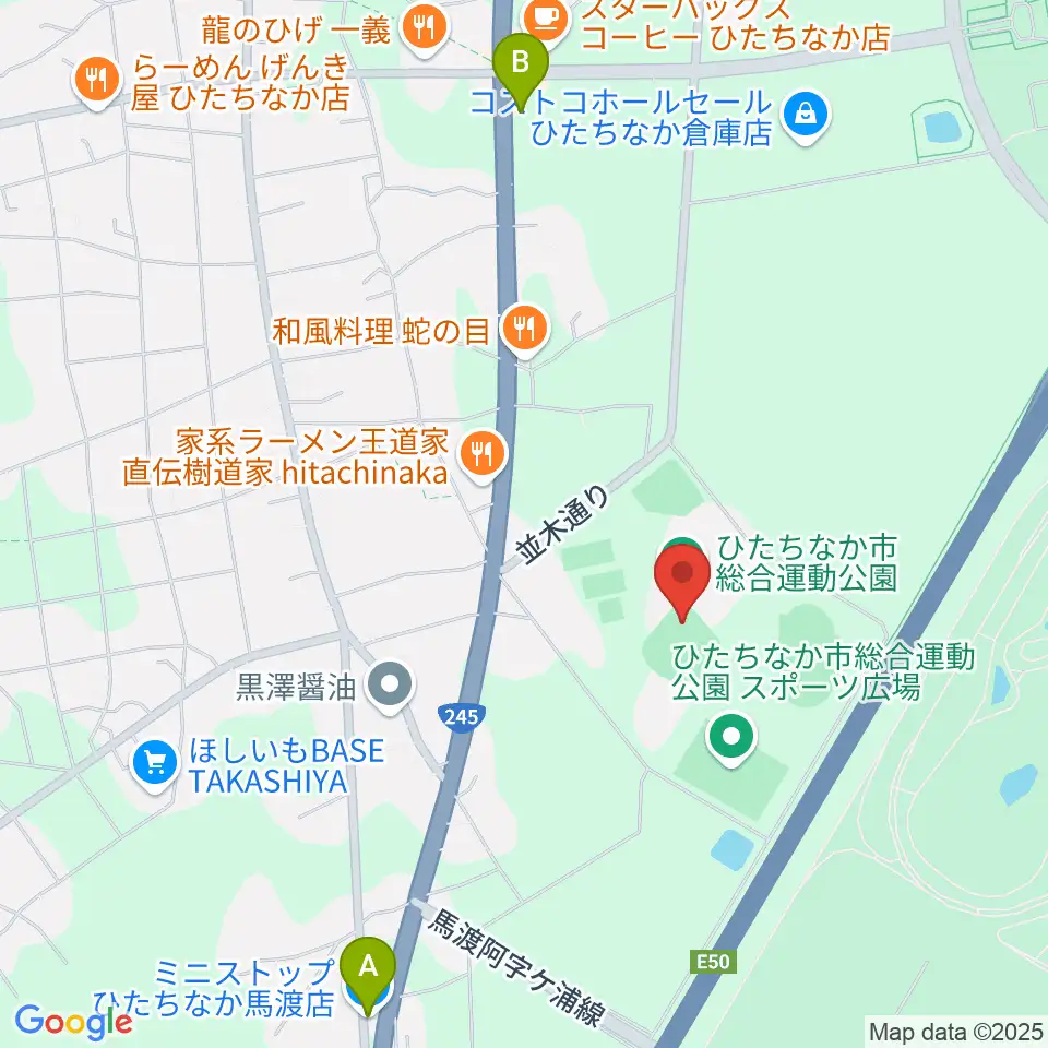 ひたちなか市民球場周辺のコンビニエンスストア一覧地図