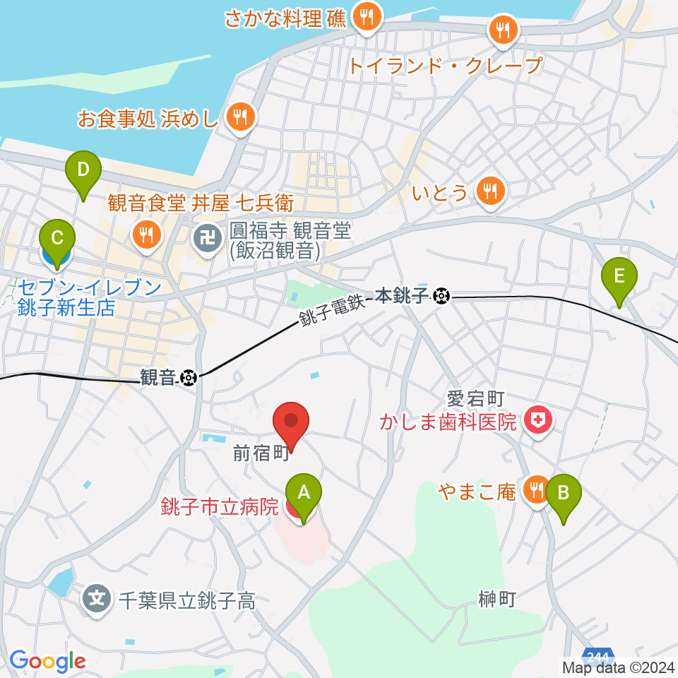 銚子市野球場周辺のコンビニエンスストア一覧地図