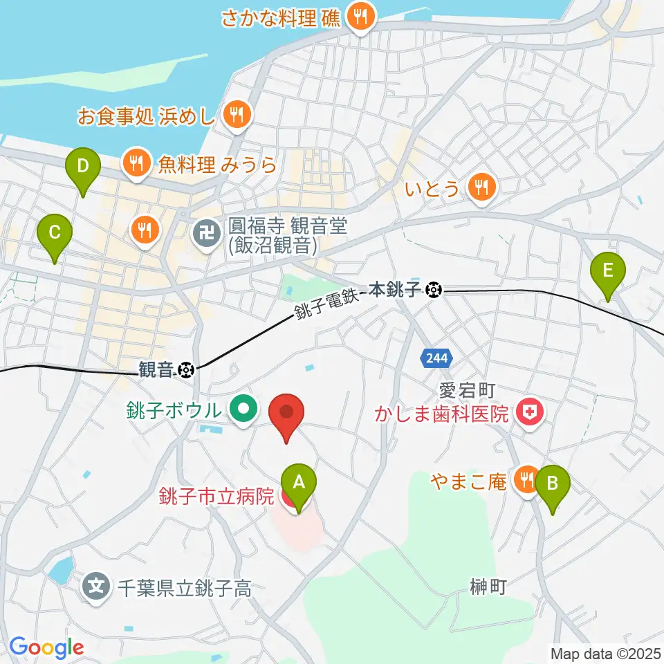 銚子市野球場周辺のコンビニエンスストア一覧地図