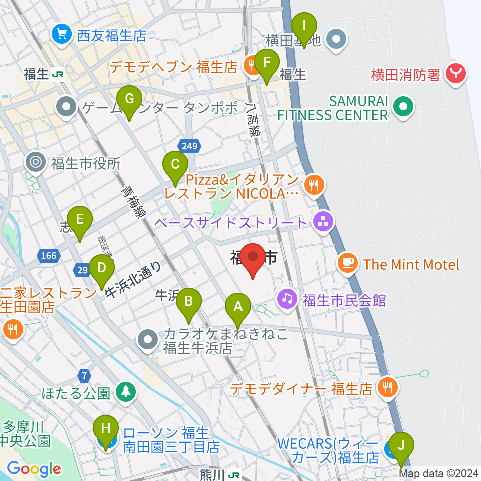 福生野球場周辺のコンビニエンスストア一覧地図