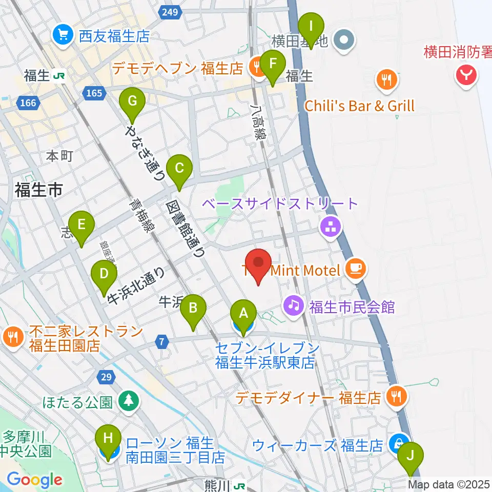 福生野球場周辺のコンビニエンスストア一覧地図