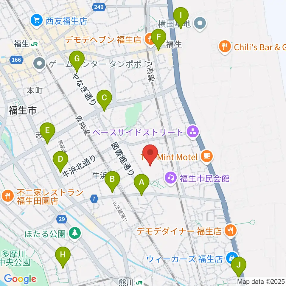 福生野球場周辺のコンビニエンスストア一覧地図