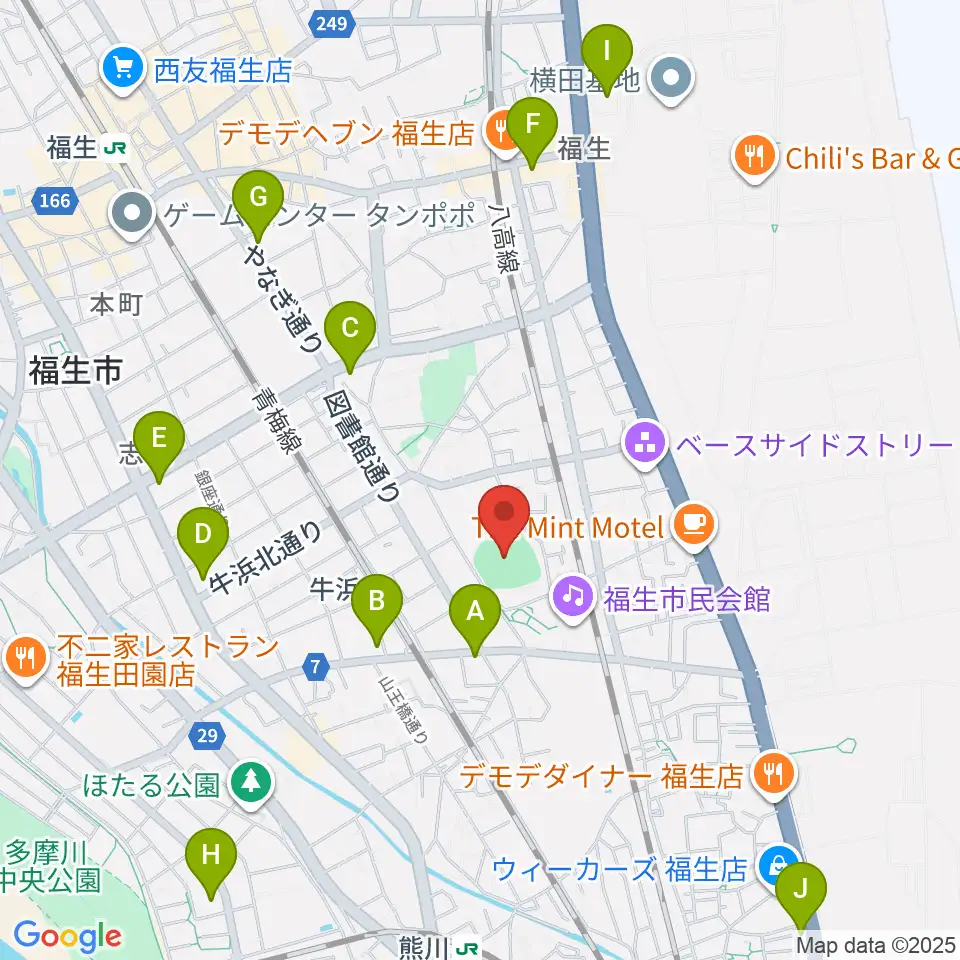 福生野球場周辺のコンビニエンスストア一覧地図