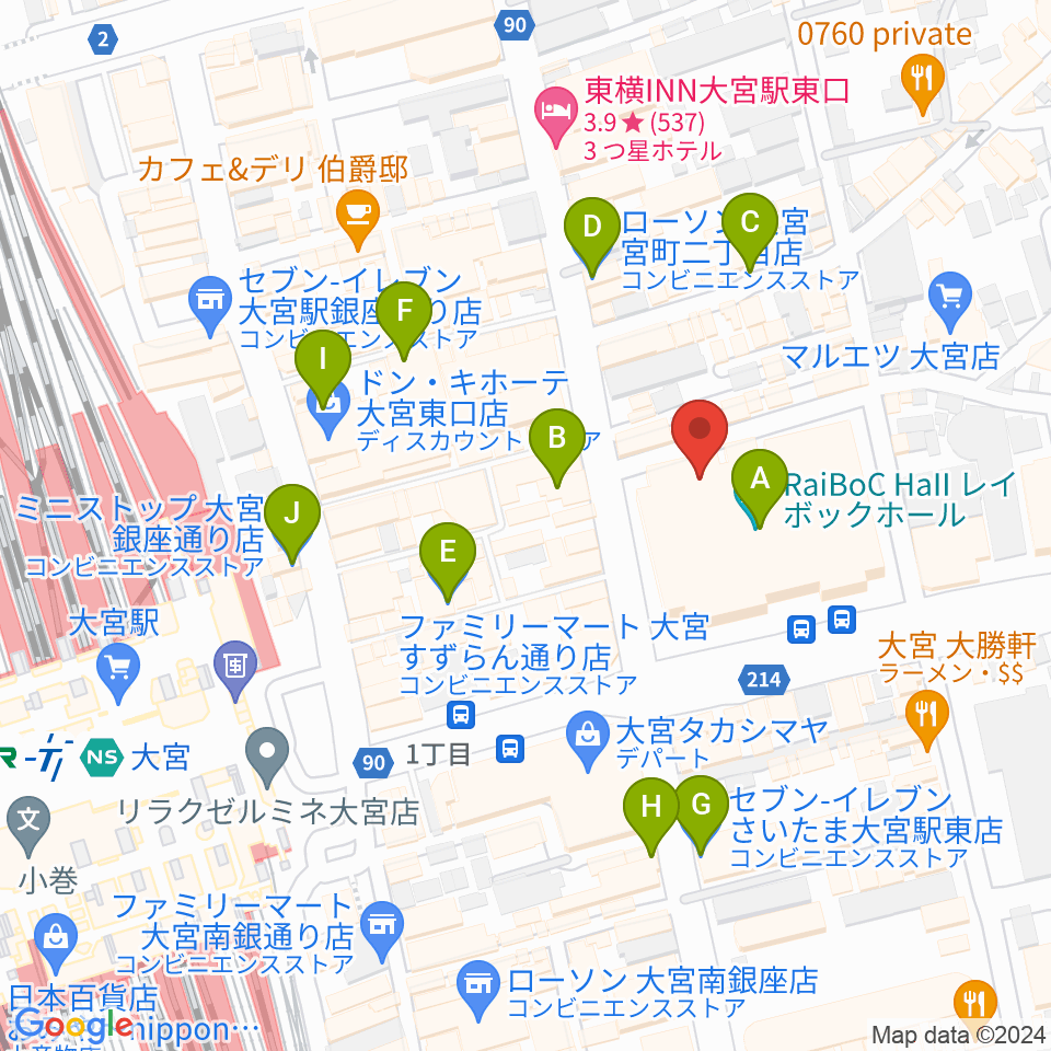 レイボックホール 市民会館おおみや周辺のコンビニエンスストア一覧地図