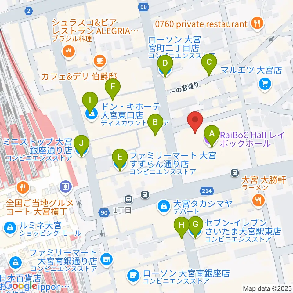 レイボックホール 市民会館おおみや周辺のコンビニエンスストア一覧地図