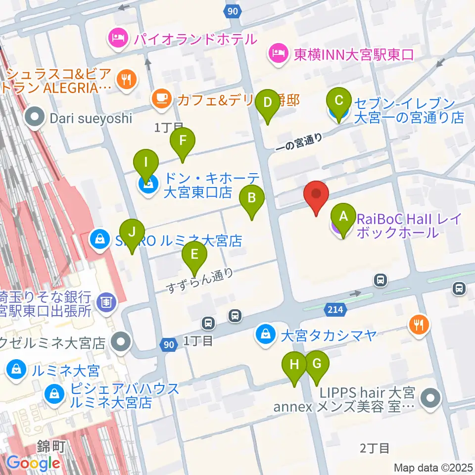レイボックホール 市民会館おおみや周辺のコンビニエンスストア一覧地図