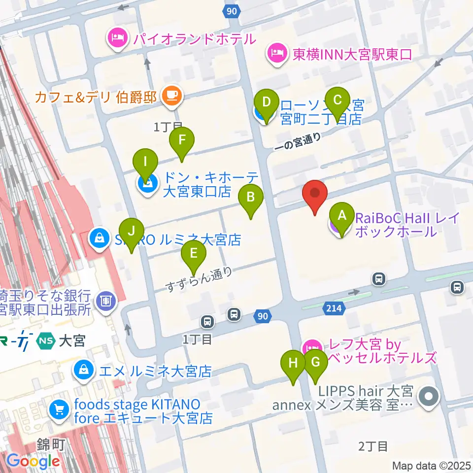 レイボックホール 市民会館おおみや周辺のコンビニエンスストア一覧地図