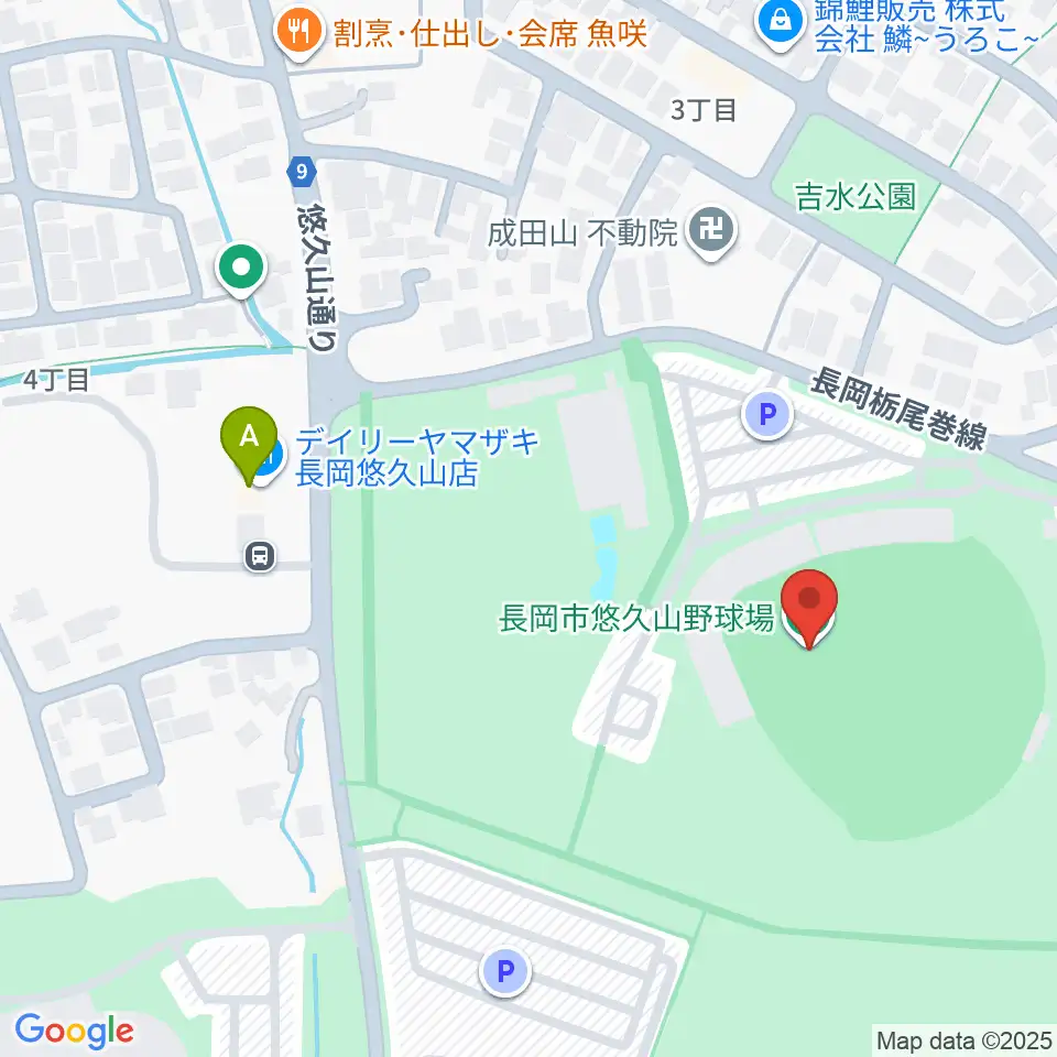 長岡市悠久山野球場周辺のコンビニエンスストア一覧地図