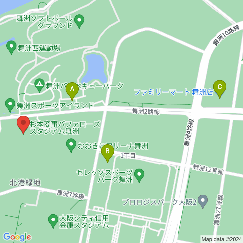 杉本商事バファローズスタジアム舞洲周辺のコンビニエンスストア一覧地図