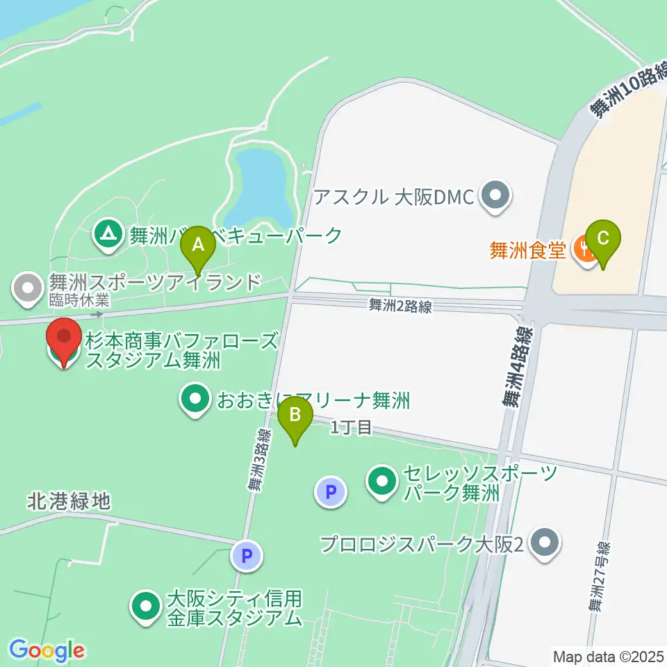 杉本商事バファローズスタジアム舞洲周辺のコンビニエンスストア一覧地図