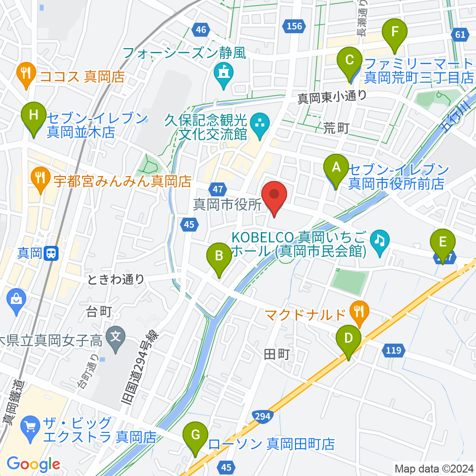 FMもおか周辺のコンビニエンスストア一覧地図