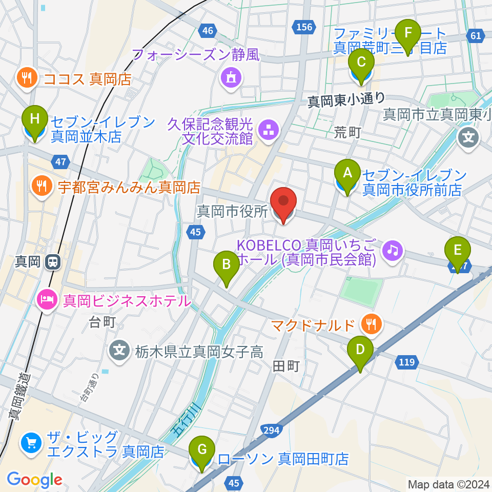 FMもおか周辺のコンビニエンスストア一覧地図