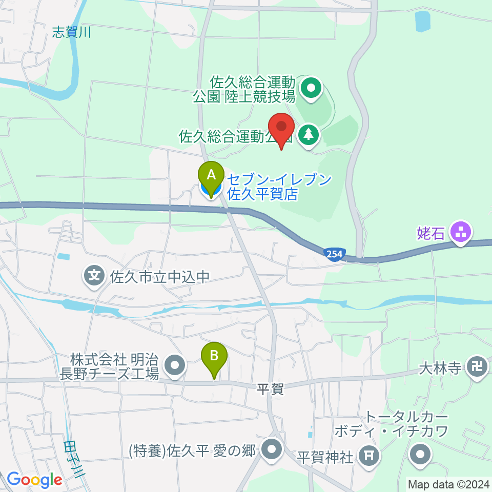 佐久総合運動公園野球場周辺のコンビニエンスストア一覧地図