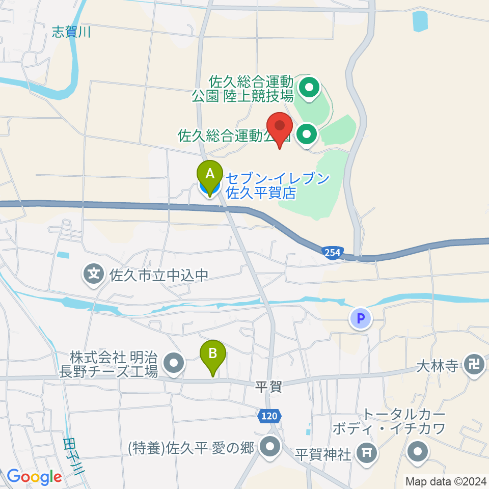 佐久総合運動公園野球場周辺のコンビニエンスストア一覧地図