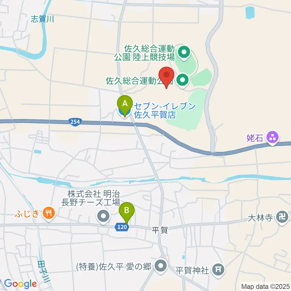 佐久総合運動公園野球場周辺のコンビニエンスストア一覧地図