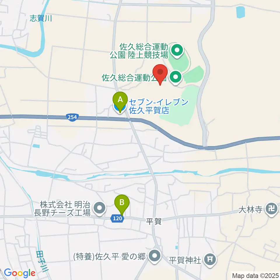 佐久総合運動公園野球場周辺のコンビニエンスストア一覧地図