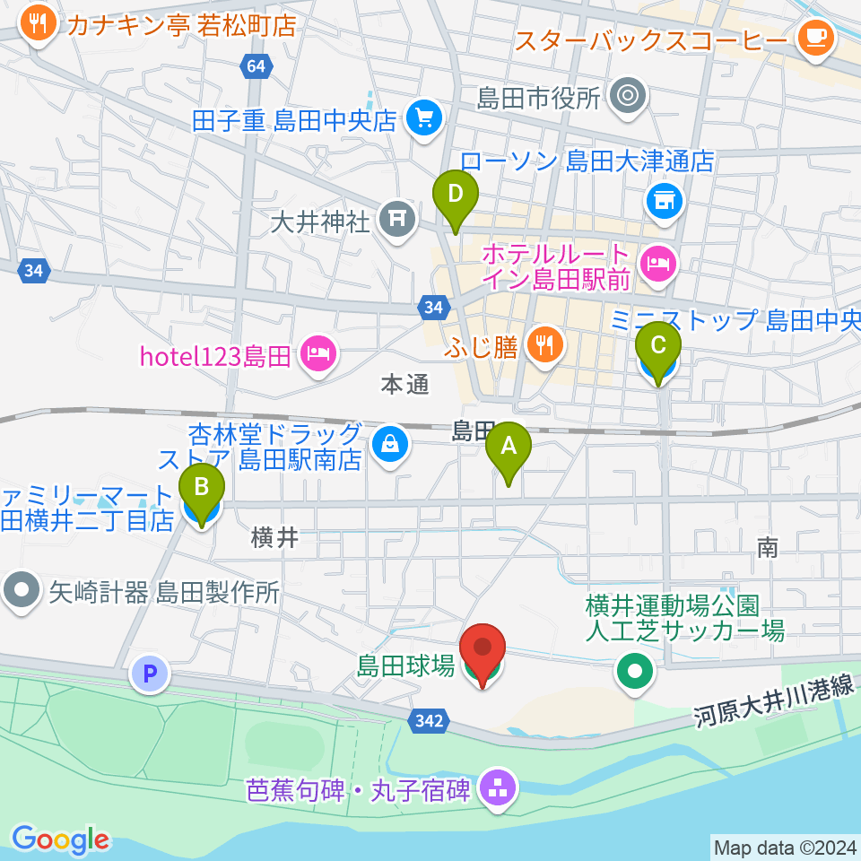 島田球場周辺のコンビニエンスストア一覧地図