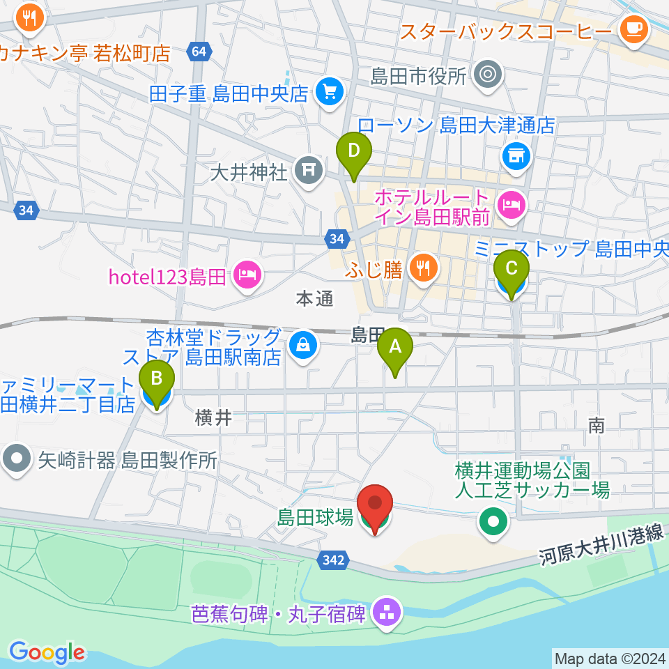 島田球場周辺のコンビニエンスストア一覧地図