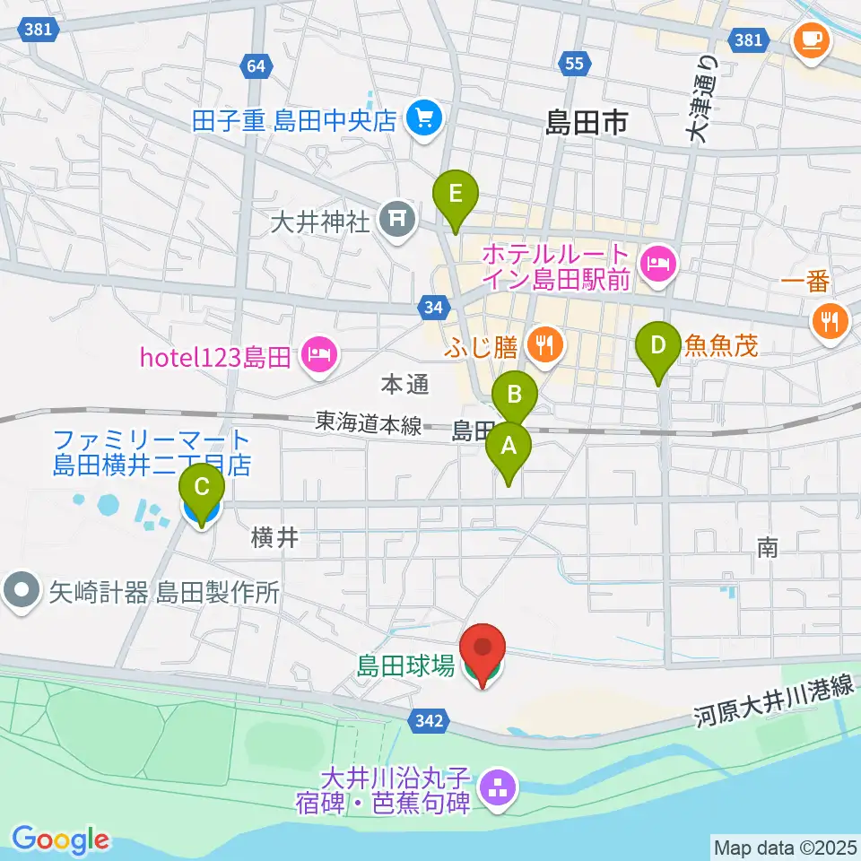 島田球場周辺のコンビニエンスストア一覧地図