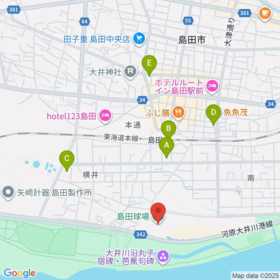 島田球場周辺のコンビニエンスストア一覧地図