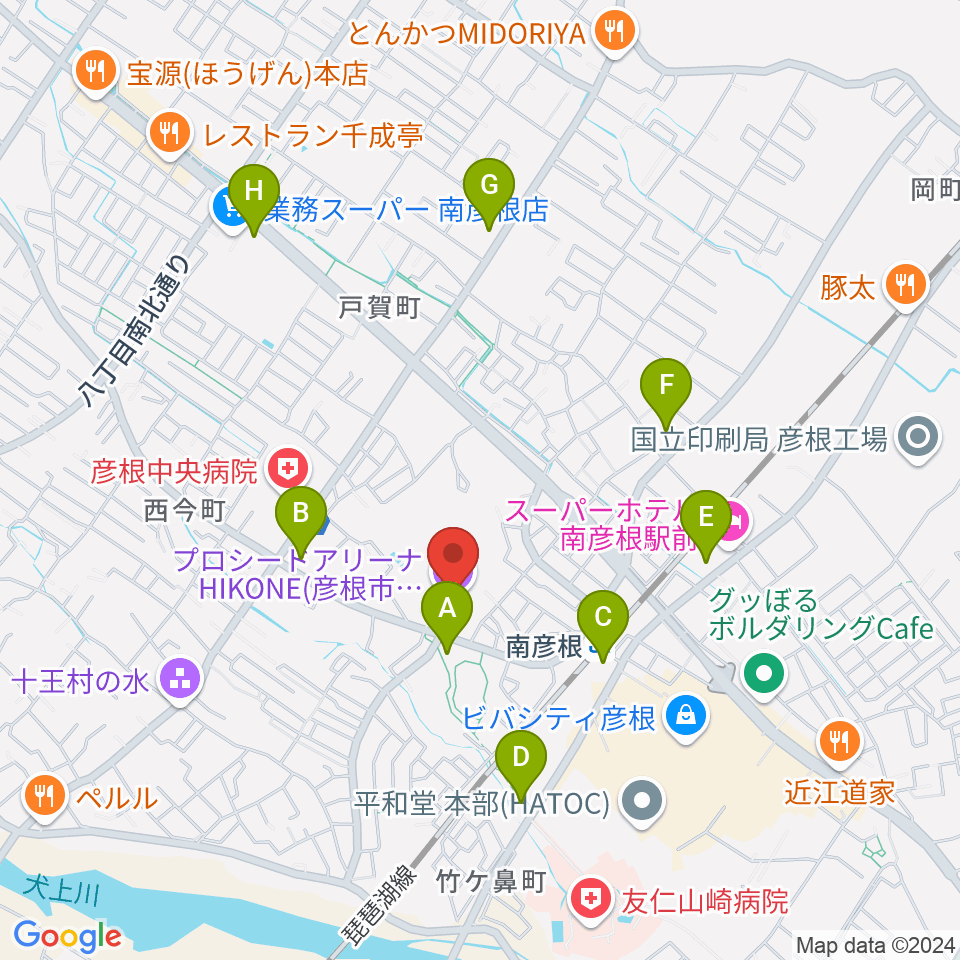 プロシードアリーナHIKONE周辺のコンビニエンスストア一覧地図