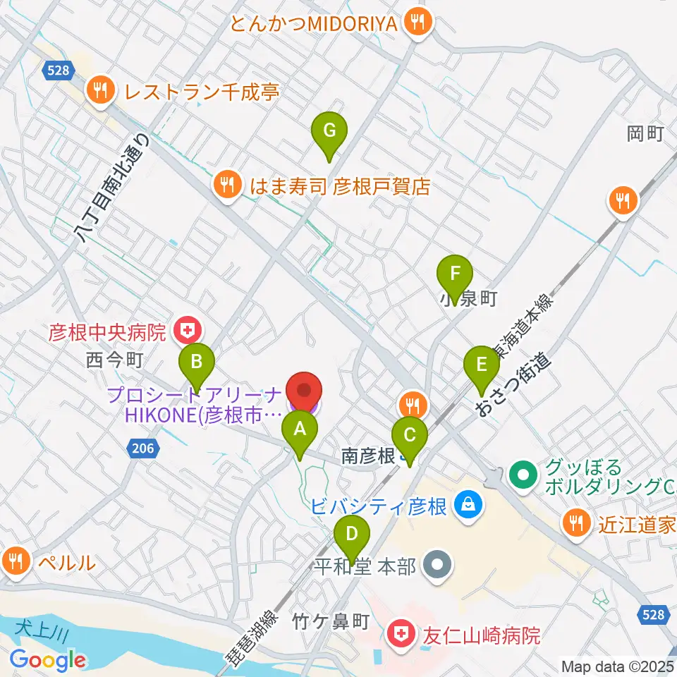 プロシードアリーナHIKONE周辺のコンビニエンスストア一覧地図