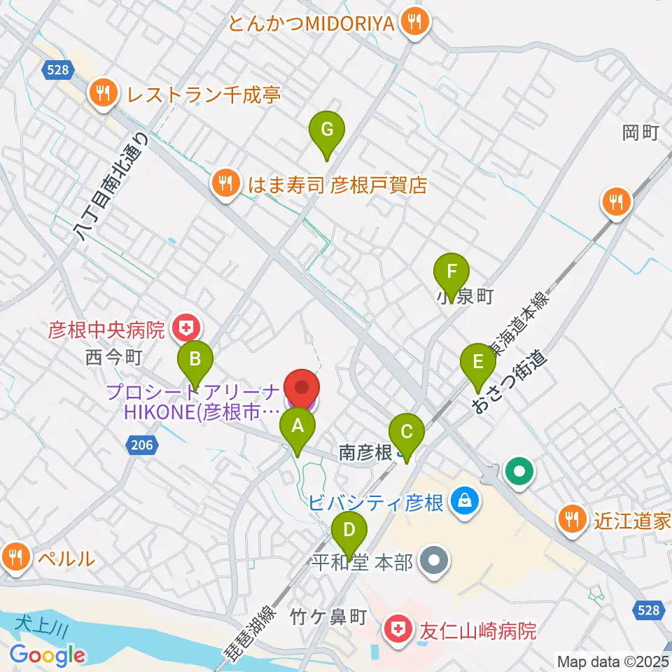 プロシードアリーナHIKONE周辺のコンビニエンスストア一覧地図