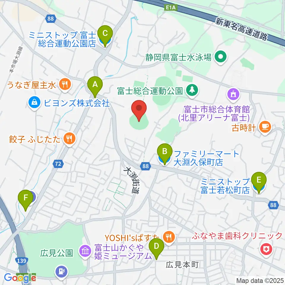 富士総合運動公園野球場周辺のコンビニエンスストア一覧地図