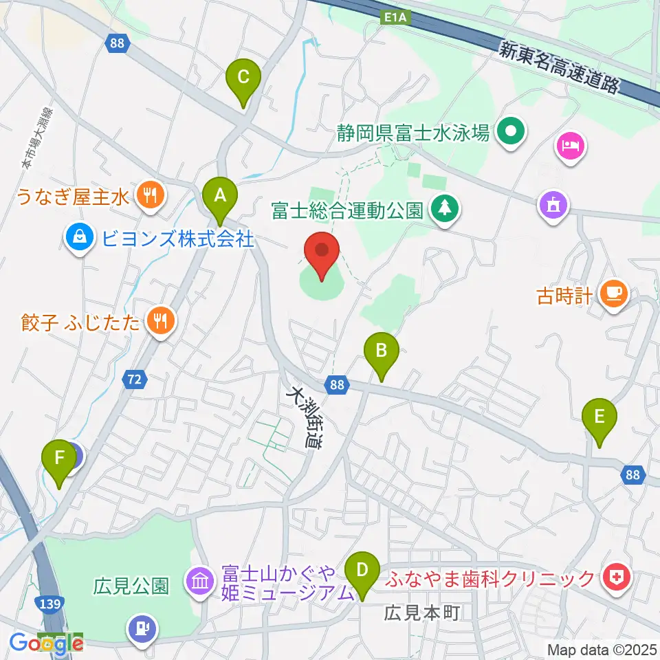 富士総合運動公園野球場周辺のコンビニエンスストア一覧地図