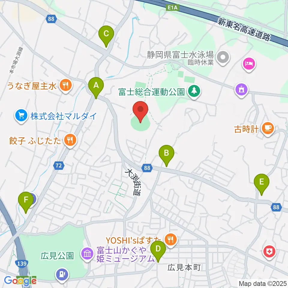富士総合運動公園野球場周辺のコンビニエンスストア一覧地図