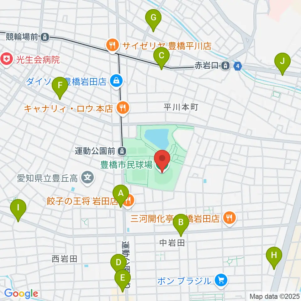 豊橋市民球場周辺のコンビニエンスストア一覧地図
