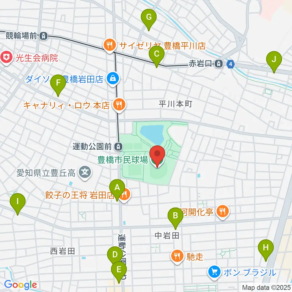 豊橋市民球場周辺のコンビニエンスストア一覧地図