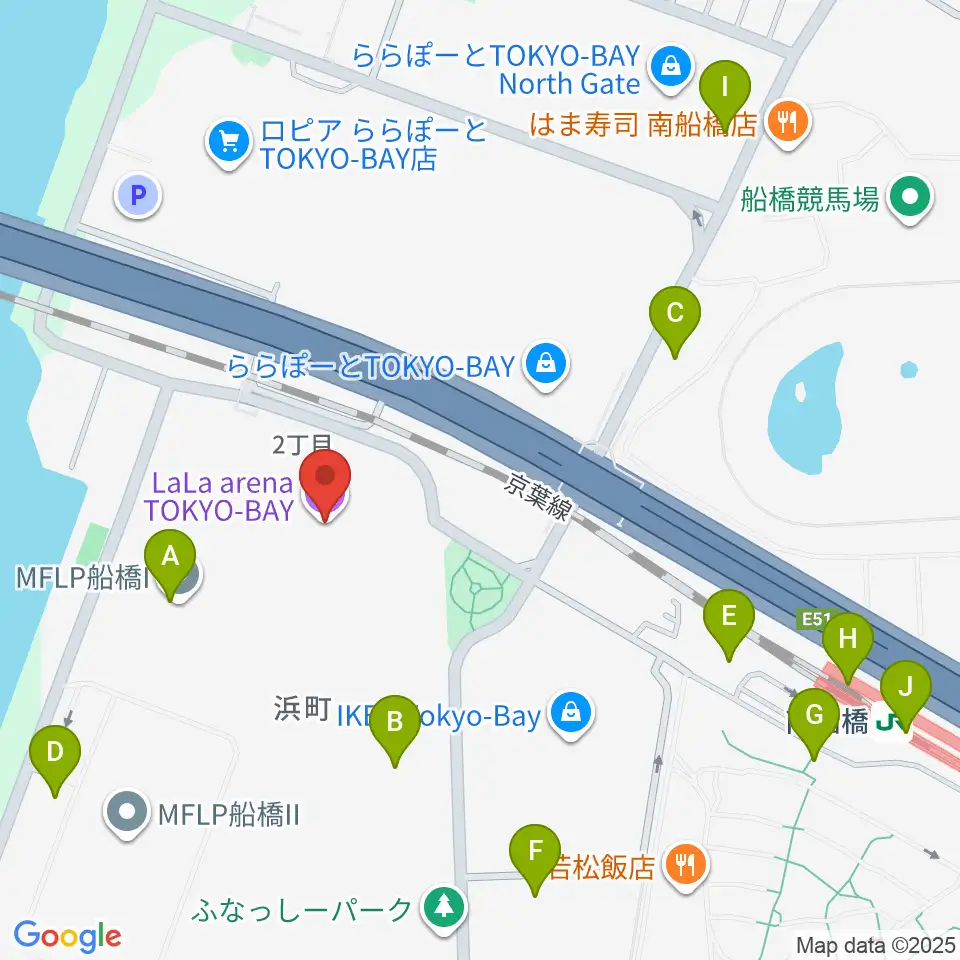 ららアリーナ東京ベイ周辺のコンビニエンスストア一覧地図