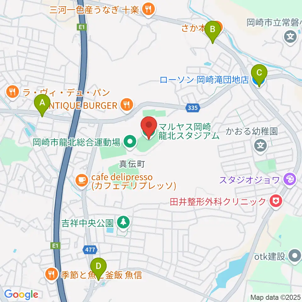 マルヤス岡崎龍北スタジアム周辺のコンビニエンスストア一覧地図