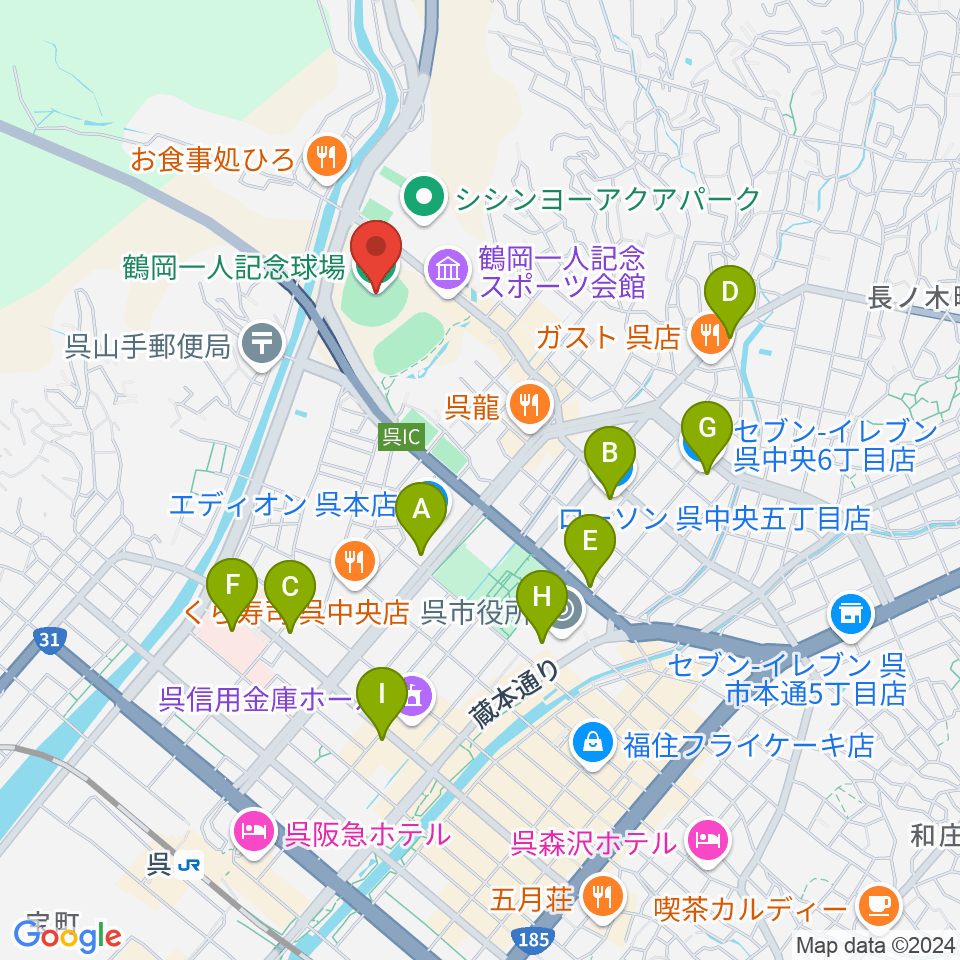 鶴岡一人記念球場周辺のコンビニエンスストア一覧地図