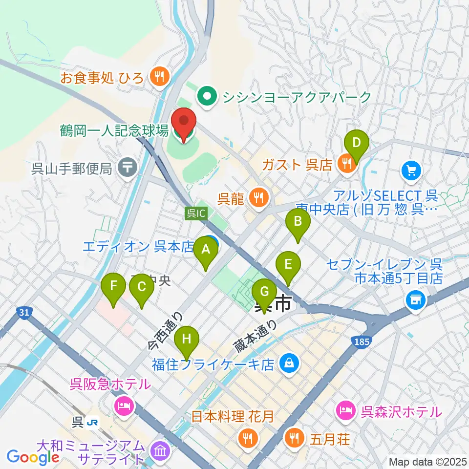 鶴岡一人記念球場周辺のコンビニエンスストア一覧地図